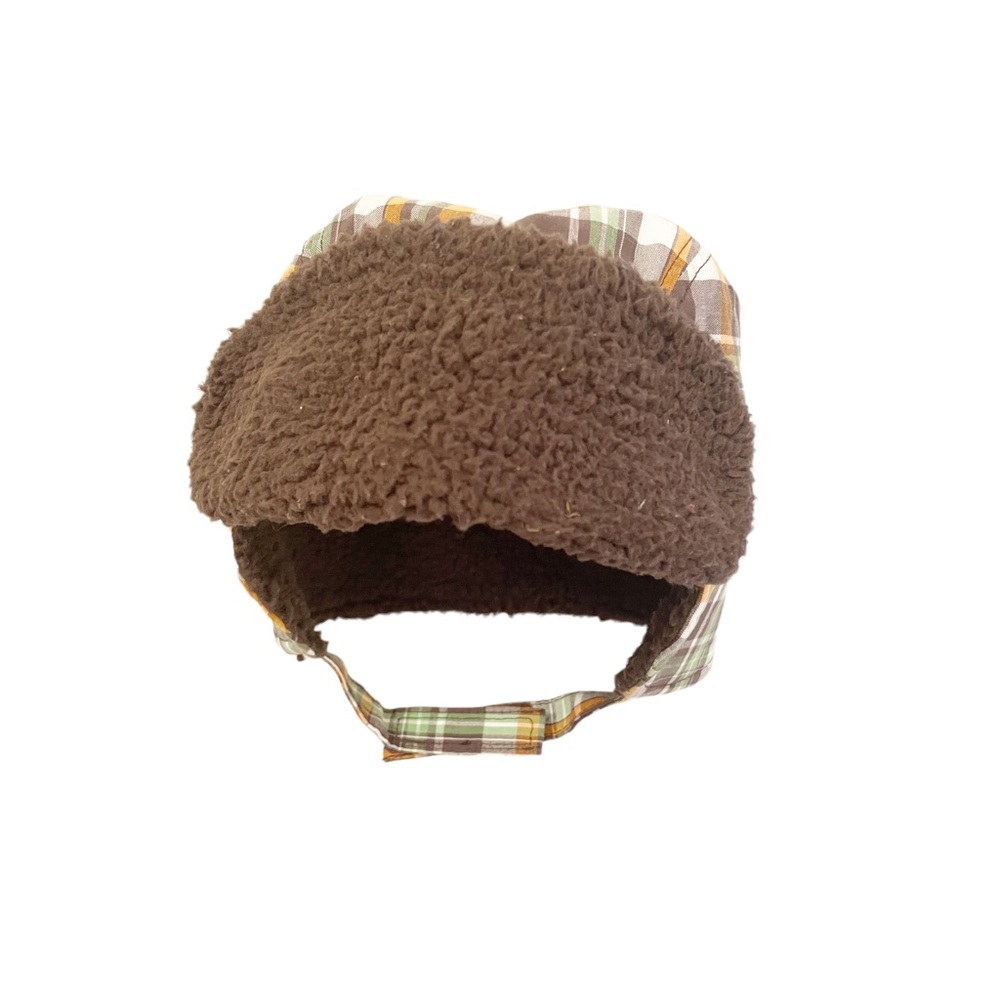 NWT GYMBOREE Fox Fella Orange Plaid Fur Trapper Hat Size 6-12 months